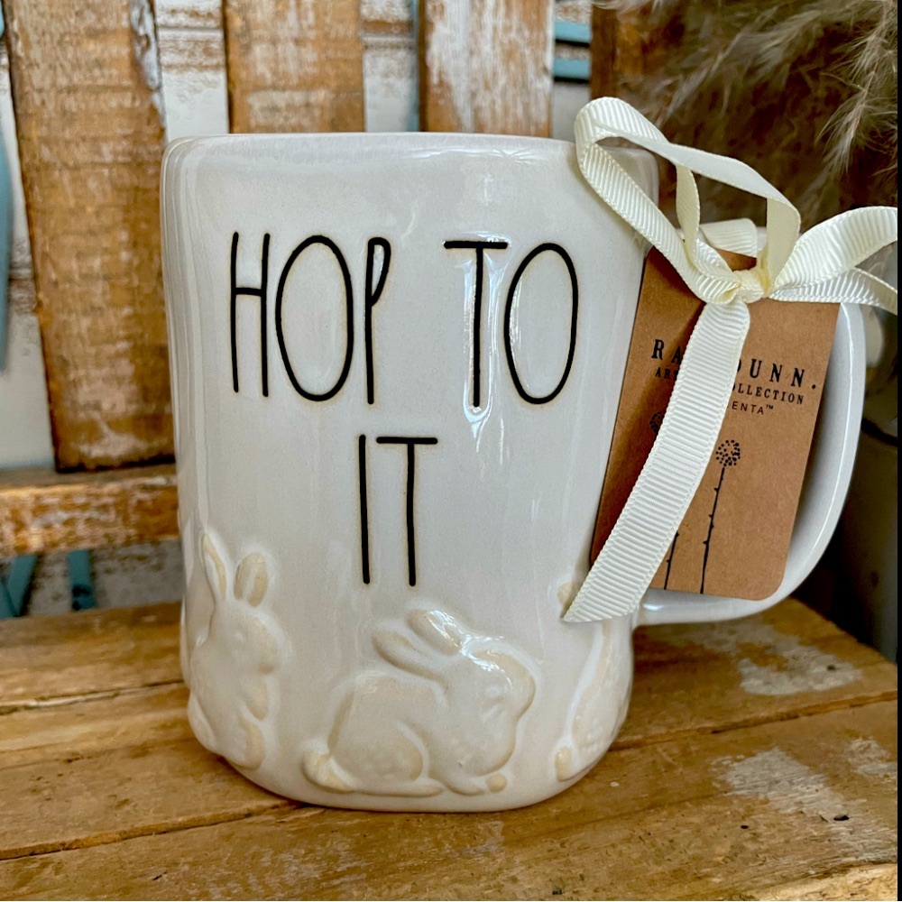 Rae Dunn Artisan Collection HOP TO IT Mug With 3D Bunnies Easter Spring NEW
